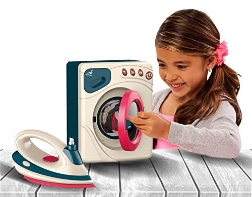 Sobebear Mini Play Roller Washing Machine & Iron Toy Set Household Appliance with Realistic Accessories, Ironing & Laundry with Sounds & Lights, Safe Playset for Boys & Girls Age 3+ Year
