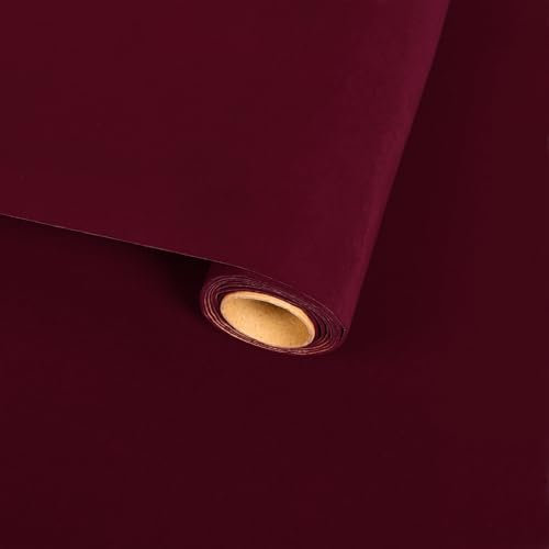 VaryFloral Adhesive Wallpaper 30cmx300cm Velvet Wallpaper Self Adhesive Dark Red Self Adhesive Contact Paper Thickened Vintage Vinyl Wrap Soft Velvet Lining Paper Flocking Liner for Jewelry Boxes