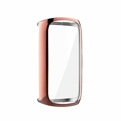 Hülle mit Displayschutz Kompatibel mit Fitbit Luxe, Glas Ultradünne TPU Rundum Weiche Schutzhülle für Fitbit Luxe, Roségold