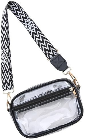 Bauchtasche Damen Transparente Umhängetasche Wasserdichte Durchsichtige Crossbody Schultertasche MäNner PVC Durchsichtige Tasche mit Verstellbarem Riemen für Konzerte Shopping Reisen (Schwarz)