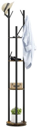 HOMCOM Appendiabiti da Terra Girevole con 8 Ganci Ø30x175cm Marrone | 4 Mensole, Attaccapanni Stile Industriale, per Ingresso e Camera