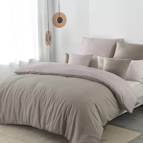 Nesture Juego de ropa de cama de 135 x 200 cm, 2 piezas, color topo/beige, de microfibra, reversible, suave y no necesita planchado, 1 funda nórdica y 1 funda de almohada de 80 x 80 cm con cremallera