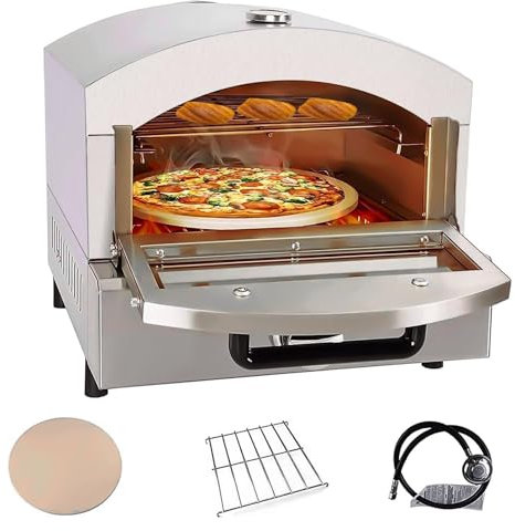 Kindevieft Four à Pizza à Gaz D'ExtéRieur 30,5 Cm avec ThermomèTre IntéGré, Four à Pizza Portable Au Propane pour Cuisine ExtéRieure, Machine à Pizza en Acier Inoxydable
