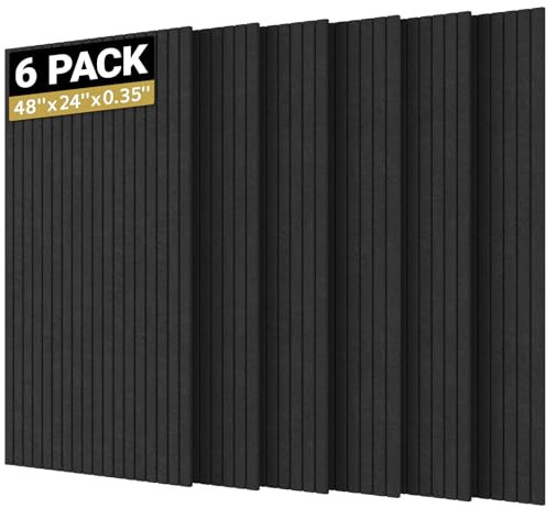 TONOR 6 Pack Large Acoustic Panels,47.2'' x 23.6'' x 0.35'' Acoustical Wall Panel, Self-Adhesive Sound Proof Panels, Decorative Soundproof Wall Panels for Echo Absorption for Home Studio Office, Black