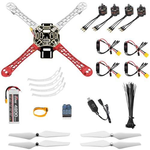 HAWK’S WORK F450 Drone Kit to build, DIY Quadcopter Set, Frame + ESC + Brushless Motor + Prop + Battery + Accessory + Guild Book & Video (C)