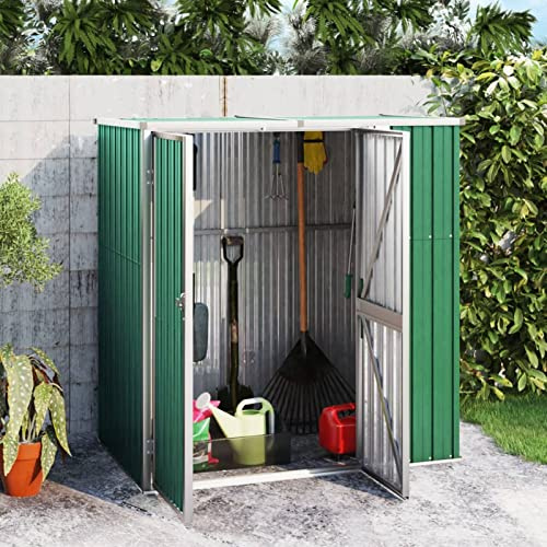 IKAYAA Gartenhaus Metall mit Pultdach Geräteschuppen Metall mit Schiebetüren& Griff Verzinkter Stahl-Grün-161 x 89 x 161 cm