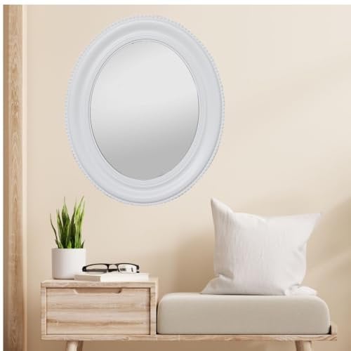 LEBENSwohnART Romantischer Spiegel Nerina 60x50cm Weiss oval Holzrahmen Barockspiegel Wandspiegel