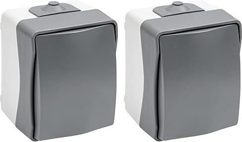 Meister Taster Cave 1-fach - Aufputz-Montage - IP44 Spritzwasserschutz für Feuchtraum & Außenbereich - Bis Leitungsquerschnitt 2,5 mm² - Grau/Feuchtraum-Lichtschalter/Aufputz-Schalter / 7407080