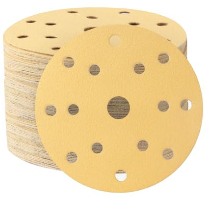 150mm Sanding Discs,6 Inch 15 Hole Sanding Discs,Hook and Loop 600 Grits Gold Sandpaper, 50PCS Round Ceramic Sand Paper Discs for Random Orbit Sander