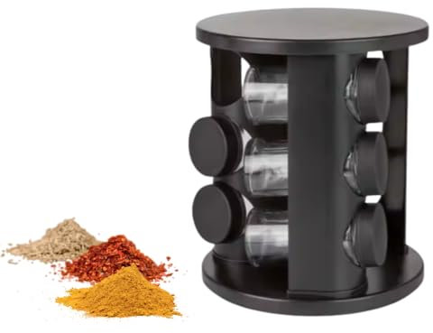 Portaspezie organizer Rotante Girevole 360° 9 barattoli Compatto Salva Spazio dispensatore Conserva Preserva freschezza Profumi Aromi Materiale Alta QUalità PLastica Resistente Alta QUalità Nero