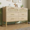 FEZTOY Rattan kommode Sideboard mit 6 Schubladen, Komodenschrank, für Wohnzimmer und Schlafzimmer, Metallgriffe, Kippschutz, 120x40x74 cm, Sonoma Eiche