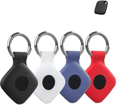4 Pack Protective Case for Tile Mate 2022/2024 Anti - Loss Tracker with Silicone Keychain - Durable and Stylish Cover, Waterproof, Anti - fall,Black,White,Blue,Red