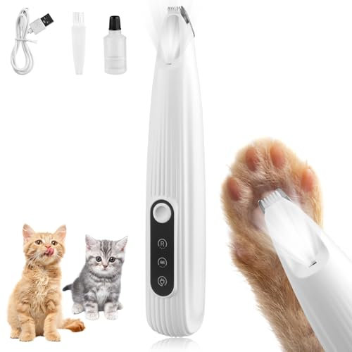 Tondeuse Chien avec LED, Silencieuse Tondeuse pour Chien Rechargeable, Toilettage du Chat Professionnellel, pour Pattes, Yeux, Oreilles, Visage, Corps (Blanc)