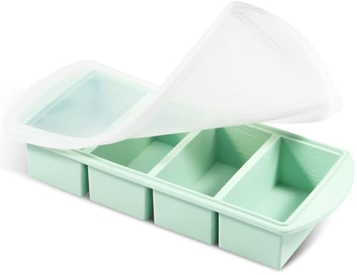 Large Silicone Soup Freezer Moulds with Lid,Food Freezer Trays for Storing Soup Broth Sauces Freezing Food Ice Portion Green Molds Easy to Clean (B)