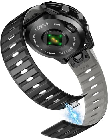 Starke magnetische Silikon Armband für Garmin Fenix 8/8 Pro 47mm/7/6/5/7 Pro/6 Pro/5 Plus, 22mm Quickfit Armband kompatibel mit Epix Gen 2/Forerunner 935/945/955/965/Approach S60/S62