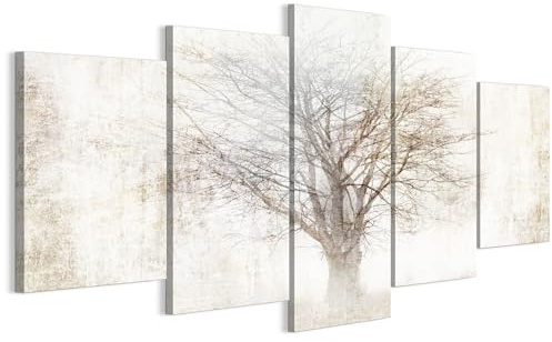 LUMASOUL Wandbilder Wohnzimmer 5-teilig Leinwandbild Baum 200x100 cm | Mehrteilige Wanddeko für Schlafzimmer, Flur, Büro