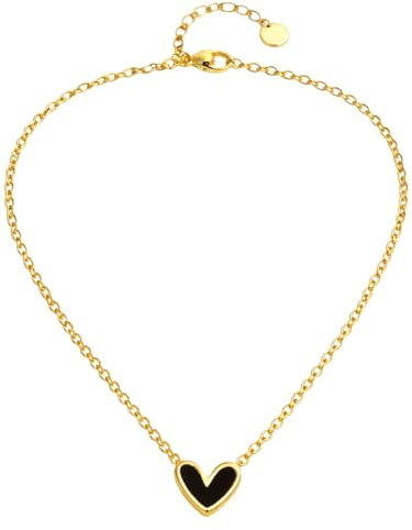 BS Schmuckdesign Halskette Damen 18K vergoldete Herzkette Ankerkette mit Herz Anhänger aus Edelstahl Emaillie Liebesbeweis nickelfrei wasserfest & hautfreundlich Größe verstellbar