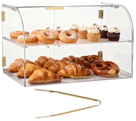VEVOR Bakery Display Case, 2-Tier Commercial Countertop Pastry Display Case, Clear Acrylic Bread Box for Kitchen, Party Cake Cabinet with Magnetic Rear Door for Cookie Dessert Donut, 22 x 14 x 14
