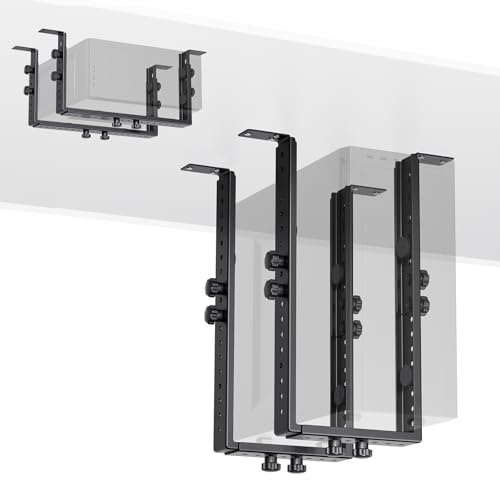 Soporte PC Bajo Mesa, Soporte Torre Ordenador con Altura y Ancho Ajustables, Soporte CPU Bajo Mesa Vertical/Horizontal, Ahorra Espacio en el Hogar y la Oficina, Soporta Hasta 77 lbs