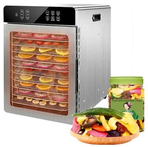 Food Dehydrator for Jerky,10 Stainless Steel Trays,9ft² Meat Dehydrator with Digital Timer & 86℉-194℉ Temp Control,4 Presets,800W Electric Dehydrator Machine for Fruit,Herbs,Yogurt,Pet Treats