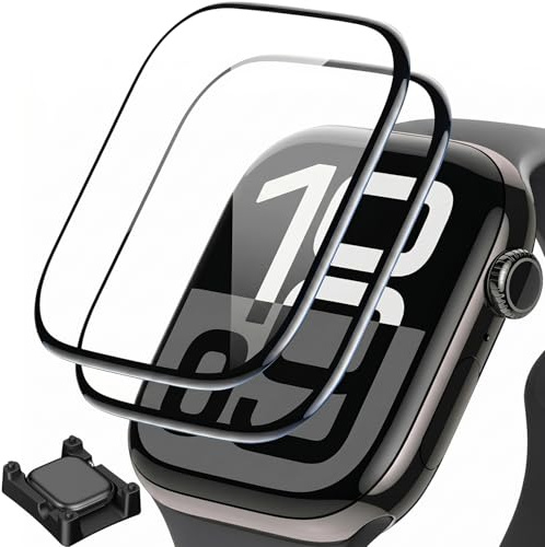 Jurqqer Protector de Pantalla para Apple Watch Series 9 8 7 45mm - Cristal Templado 9H, Instalación Automática 2 Paso, Cobertura Completa 3D, Antiarañazos y Antigolpes, [2 Unidades] Ultra HD