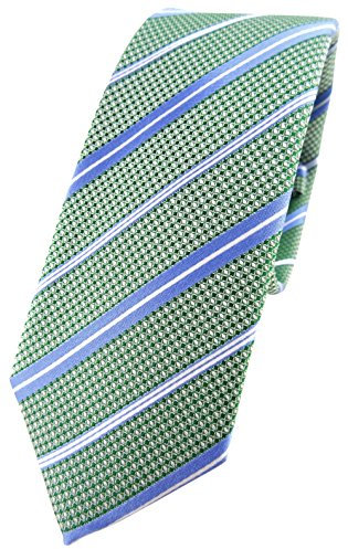 TigerTie schmale Designer Seidenkrawatte in grün blau silberweiss gestreift - Krawatte 100% Seide