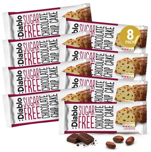 Diablo Sugar Free Chocolate Chip Cake – Healthy Snacks Sweet Treat, Cakes & Desserts for All, Ideal for Snack Time, Tea & Party Treat, Halal & Kosher Approved – 200g (Pack of 8)