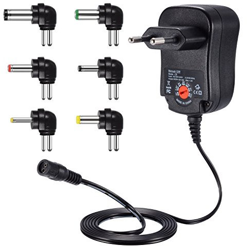 12W Adaptateur Secteur Universel AC à DC 3V 4.5V 5V 6V 7.5V 9V 12V 1A Transformateur d'alimentation à Découpage avec Connecteurs 90 Degrés DC pour électroniques Ménagers, 1000mA Max