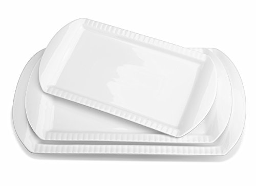 Lifver - Juego de 3 platos rectangulares de porcelana de 38 cm, color blanco
