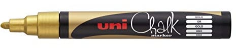 Uni-Ball 186210 - Fenster- & Kreidemarker UNI CHALK PWE-5M, 1,8 - 2,5 mm, Rundspitze, gold