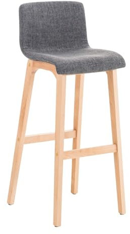 CLP Design Barhocker mit Lehne Hover Stoff Natura, Barstuhl mit Stoffsitz und Holzgestell, inkl. Fußstütze und ergonomischer Sitzschale, Farbe:hellgrau