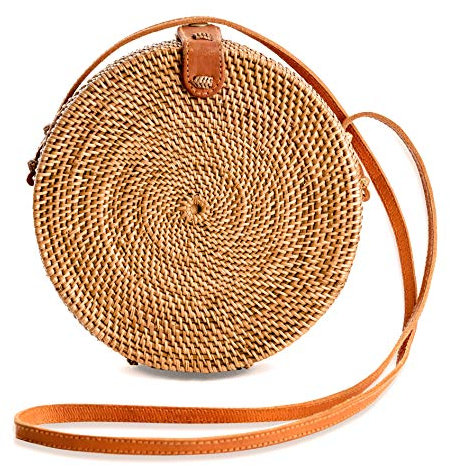 Novum Crafts Rattan Purse - Handmade Ata Straw Purse Wicker Woven Crossbody Bags - Cute Tan Brown Boho Beach Clutch and Handbags - Trendy Vacation Round Circle, Square Summer Purses for Women 2025