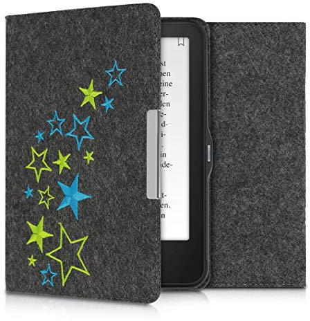 kwmobile Hülle kompatibel mit Tolino Vision 1/2 / 3/4 HD - Filz Stoff eReader Schutzhülle Cover Case - Sternenmix Hellgrün Blau Dunkelgrau