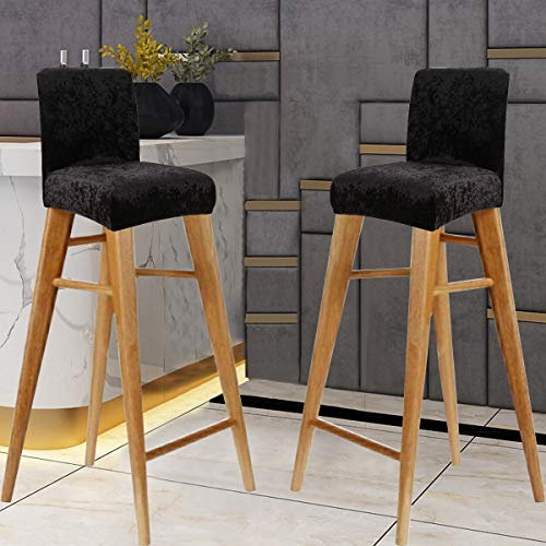 KELUINA Velvet Bar Stool Chair Covers with Backrest,Elastic Seat Home Soft Chair Slipcover Chair Protector for Kitchen Breakfast Counter Chairs Bar Stools (Black,Set of 1)
