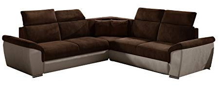 Ecksofa mit Schlaffunktion mit Bettkasten Couch L-Form Polstergarnitur Wohnlandschaft Polstersofa mit Ottomane Couchgranitur - MARICO (Braun +Beige (Kronos 06+Paros 02))