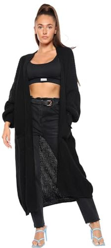 Hamishkane Damen Ballon Ärmel Gestrickt Maxi Strickjacke Übergroß Winter Langleine Sweater Jumper