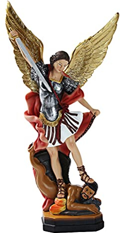 Garneck Erzengel Statue Erzengel St. Michael Tramples Dämonen Religiöse Skulptur Besiegende Lucifer Sammlerfigur Engel Figur für Zuhause Büro Dekor