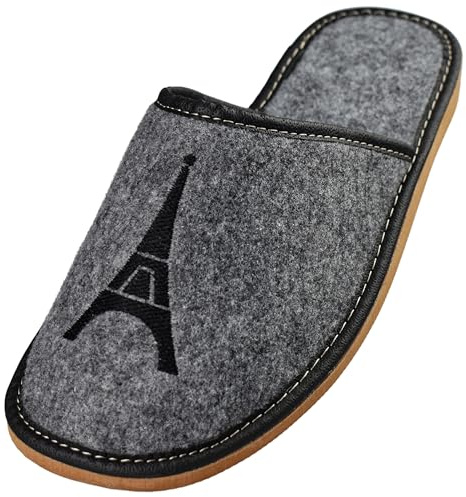 APREGGIO Herren Hausschuhe - Herren Filzpantoffeln - Pantoffeln mit Stickerei - Filz Slippers - Indoor Herrenschuhe - Winter Hausschuhe Männer - Grau Schwarz - Größe 44 EU