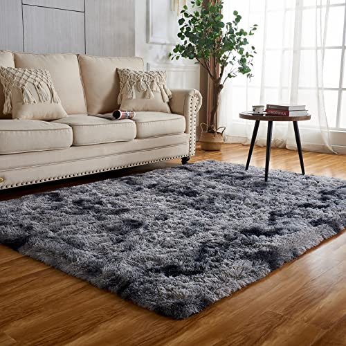Achiiso Weicher Hochflorteppich, Waschbar Bequem Teppich, rutschfest Flauschig Teppich für Schlafzimmer,Kinderzimmer,Wohnzimmer (Dunkelgrau, 80 * 120 cm)