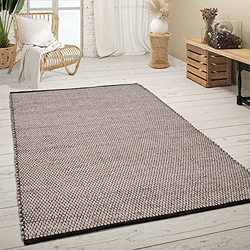 Paco Home Teppich Wohnzimmer Kurzflor Jute Handgewebt Meliertes Ethno Muster Naturfaser, Grösse:80x250 cm, Farbe:Anthrazit