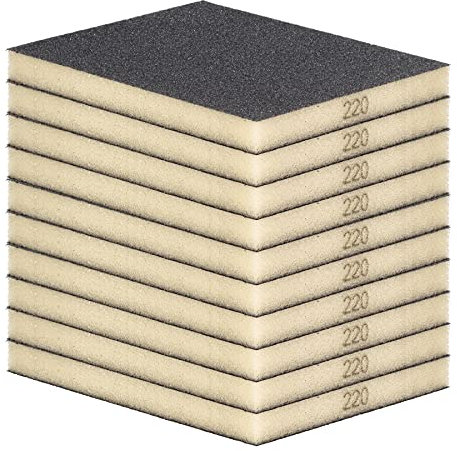 Schleifschwamm Schleifmatte 10 Stück SEHR FEIN Körnung K220 Handschleifer für Holz Lack Metall, Nass- und Trockenschleifen, Schleifklotz, Schleifblock