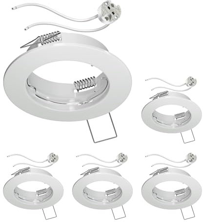 ledscom.de 5 Stück Decken-Einbaurahmen FERE, rund, weiß glänzend (LED/Halogen/MR16/50mm) inkl. GU5.3 Fassung