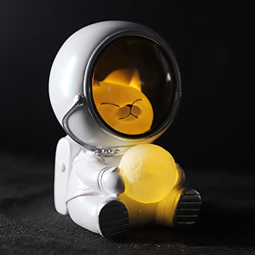 JAWSEU Astronaut Nachtlicht, Pet Astronaut Lamp, Spaceman Nacht Licht 3D Astronaut Haustier Katze Holding Mond Tisch Lampe Kinderzimmer Decor, Tier Atmosphäre Harz Nachtlicht