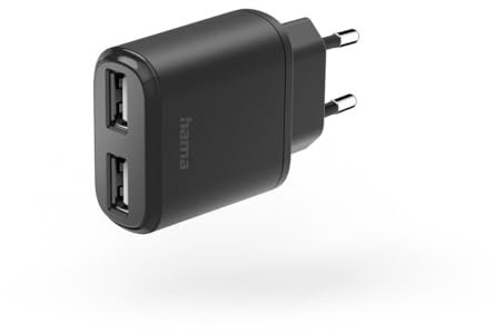 Hama Netzladegerät USB (2 USB-Ports, 5 V/2,4 A, Universal-Netzadapter, Ersatz-Ladegerät für iPhone 11 XR X XS Max 8 7 6 6S Plus 5S, Samsung Galaxy/Note, Pad, Xiaomi) Schwarz