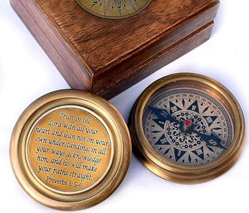 Kompass mit Gravur Trust in The Lord with All Your Heart, 3:5-6, mit Holzbox, Konfirmationsgeschenk, religiöse Geschenke, Missionargeschenke, katholische Geschenke, Abschlussgeschenke