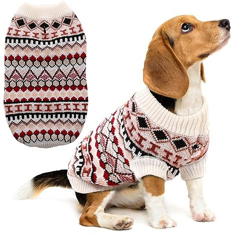 Hjumarayan Hundepullover - Boho Hundepullover Mittelgroße Hunde Weihnachtspullover, Schöne Hunde Pullover mit Geschirr Öffnung, Dicken Hundepulli Französische Bulldogge Labrador Pullis (Rot L)