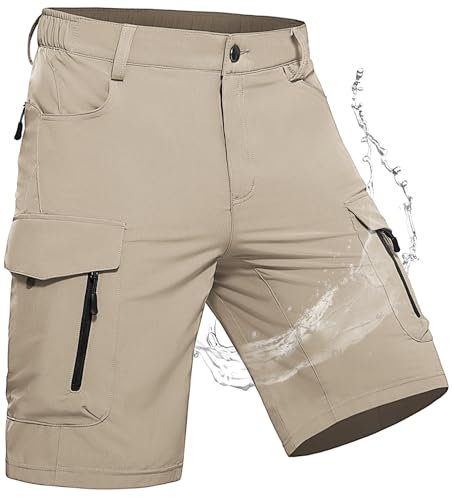 Wespornow Kurze Hosen Herren Bermuda Shorts Herren mit 7 Taschen Cargo MTB Hose Arbeitshosen Männer Kurz Bermuda Cargohose Wanderhose Chino Stretch Sommer Wandershorts Fahrradhose(Beige, L)