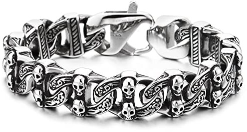 COOLSTEELANDBEYOND Gothic Vintage Anker Marinekette mit Schädeln Edelstahl Armband für Herren Rauhe Oberfläche