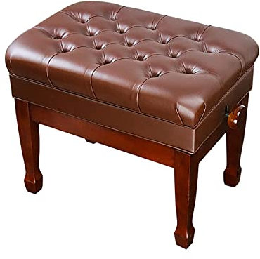 IBOWZ Leather Piano Bench Genuine Leather Piano Bench with Music Storage Brown Wooden Piano Stool,Adjustable Hydraulic Lifting,for Home Use