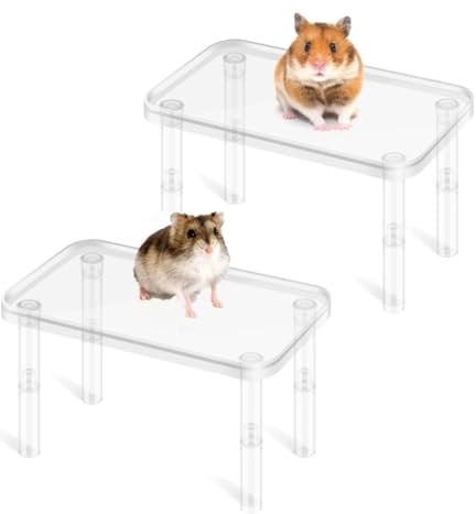 2PCS Hamster Platform,Plastic Small Animal Stand Playground with Legs,Height Adjustable Hamster Cage Toys Accessories for Guinea Pig,Gerbil,Chinchilla Rat Mouse(Transparent)